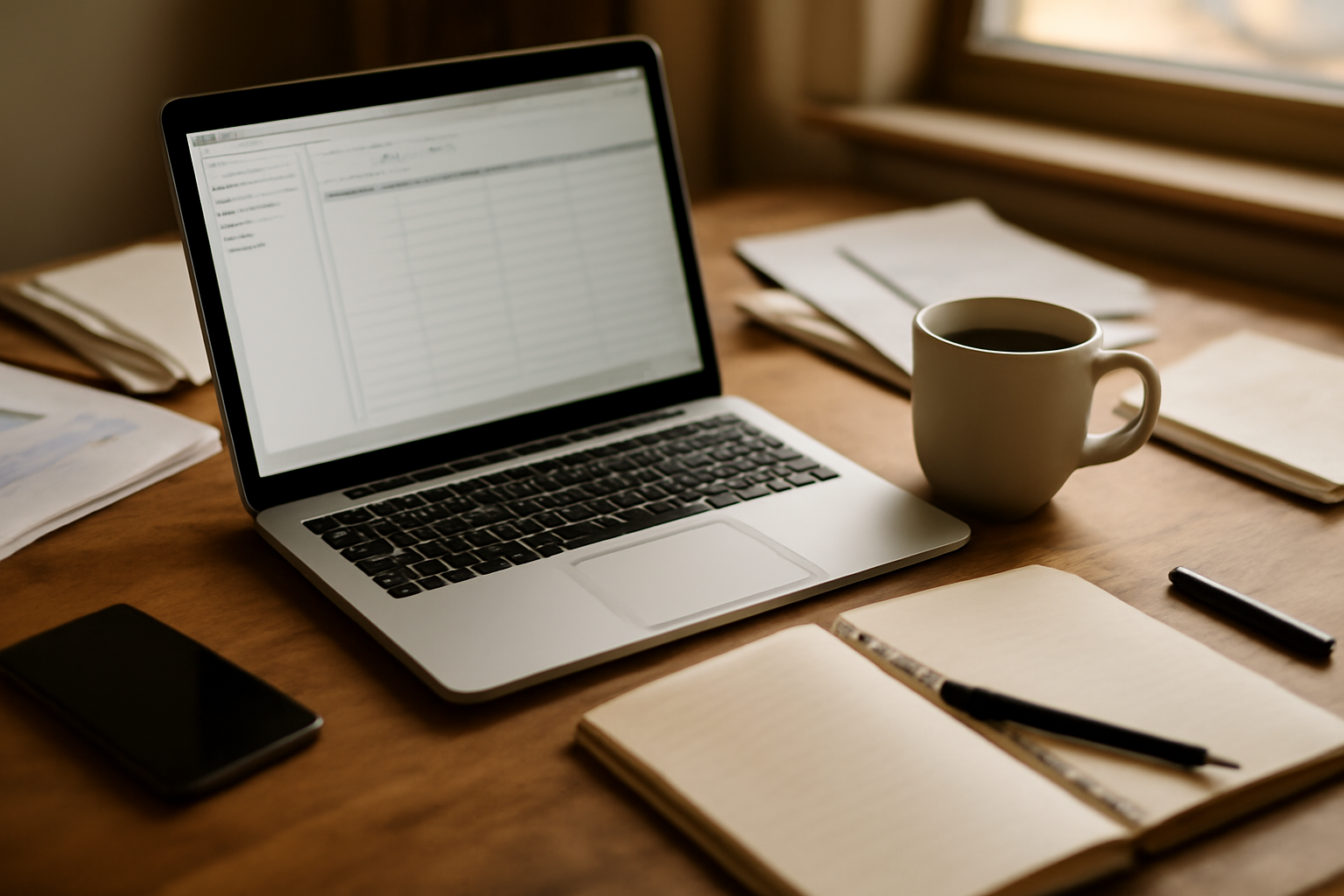 Laptop di meja kerja dengan Task Manager terbuka, menggambarkan komputer yang lemot saat membuka aplikasi berat